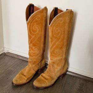 VINTAGE, 1970’s gold suede knee high cowboy boots